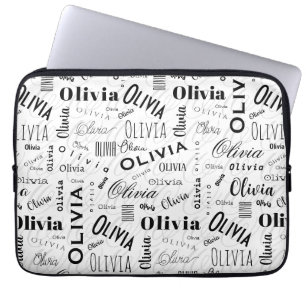 Olivia Aangepaste Naam Zwart Wit Laptop Sleeve