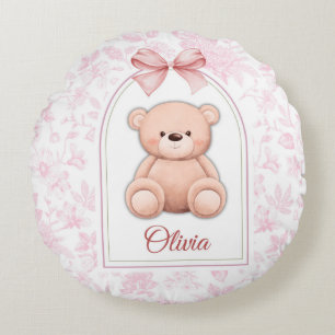 Olivia Aangepaste Roze Teddybeer Nursery Design Rond Kussen