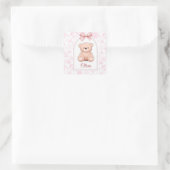 Olivia | Aangepaste Roze Teddybeer Nursery Design Vierkante Sticker (Tas)