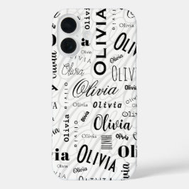 Olivia Custom Name Black White  iPhone 16 Hoesje