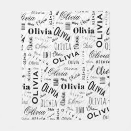 Olivia Custom Name Black White  Fleece Deken