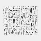 Olivia Custom Name Black White  Fleece Deken (Voorkant (Horizontaal))