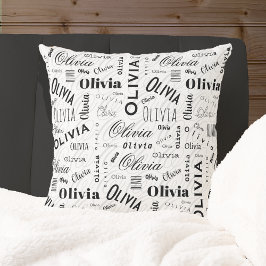 Olivia Custom Name Black White  Kussen