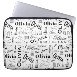Olivia Custom Name Black White  Laptop Sleeve