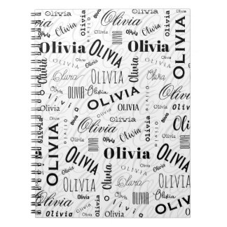 Olivia Custom Name Black White  Notitieboek