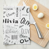 Olivia Custom Name Black White  Theedoek (Quarter Fold)