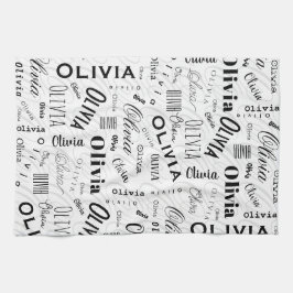Olivia Custom Name Black White  Theedoek