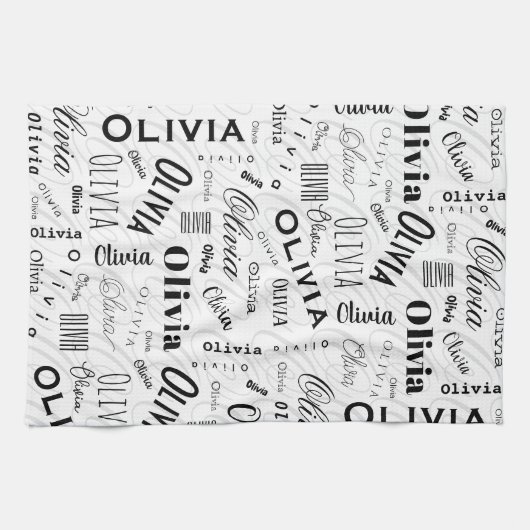 Olivia Custom Name Black White  Theedoek (Horizontaal)
