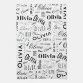 Olivia Custom Name Black White  Theedoek (Verticaal)