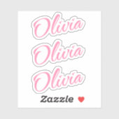 Olivia Decoratieve Naam in Roze x3 Sticker (Vel)