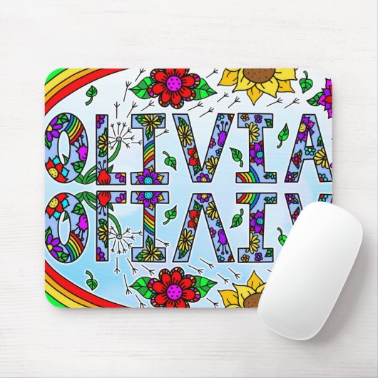 Olivia, Digital Folk Art Style Girl's Name Mouse P Muismat (Met muis)