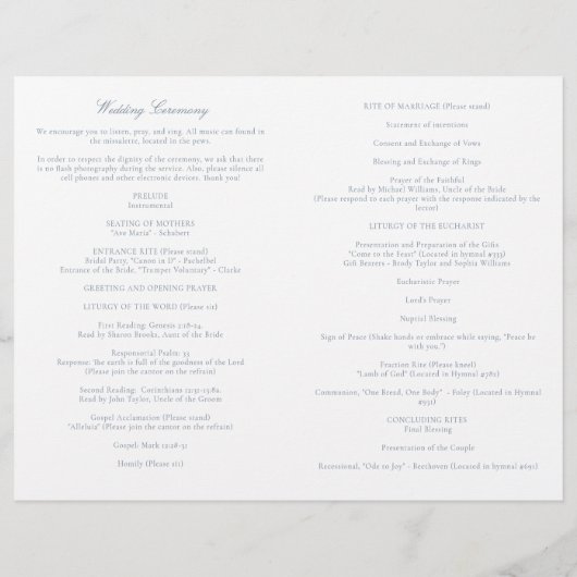 Olivia Dusty Blue Catholic Mariage Mass Programme (Dos)