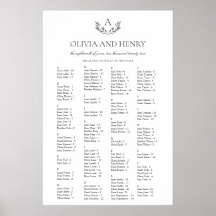 Olivia Elegant Alfabetical Wedding Seding Chart Poster