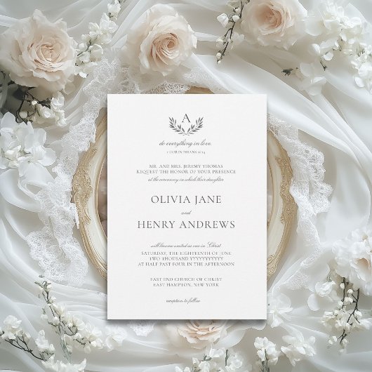 Olivia Elegant Gray Monogram Christelijk Weddensch Kaart
