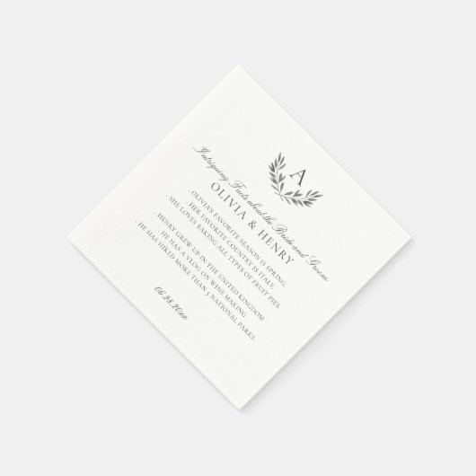 Olivia Elegant Grijs Monogram Bruiloft Leuke Feite Servet (Hoek)