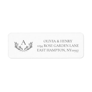 Olivia Elegant Simple Grey Monogram Return Address Etiket