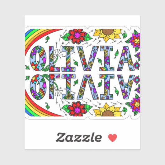 Olivia, Meisjesnaam Whimsical Digital Kunst Sticker (Vel)