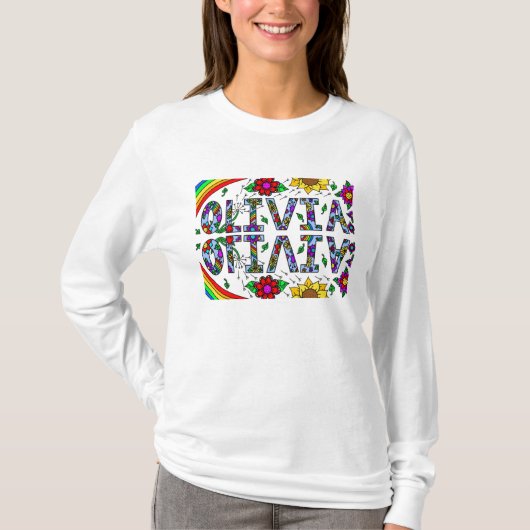 Olivia, meisjesnaam Whimsical Folk Art T-Shirt (Voorkant)