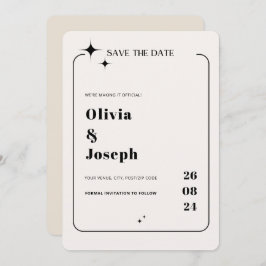 OLIVIA Moderne Ivory Celestial Save the Date Kaart