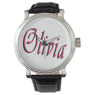 Olivia, naam, Logo, grote zwarte leder Watch. Horloge