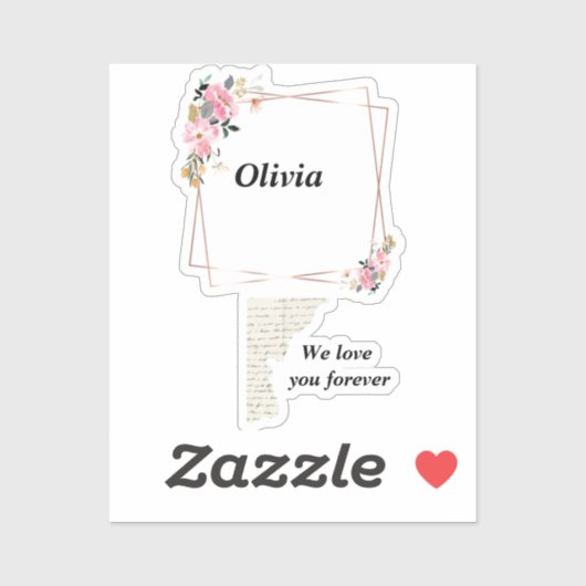 Olivia name sticker – Custom flower-golden line (Vel)