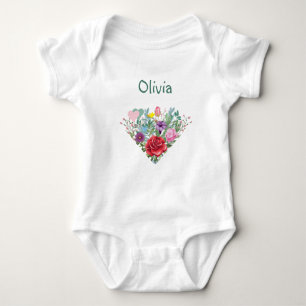 Olivia Personaliseert naam bloemen tweeling hart Romper