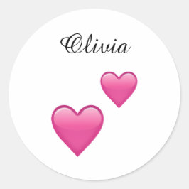 Olivia Personalized Emoji Hearts Round Stickers