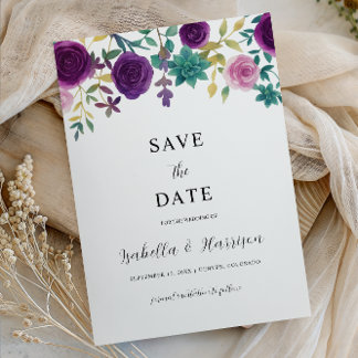 OLIVIA | Purple Floral Save the Date Template Kaart