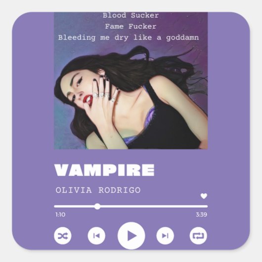 Olivia Rodrigo Vampire Vierkante Sticker (Voorkant)
