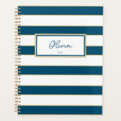 Olivia Stripes Planner en Océan et Blanc (Devant)