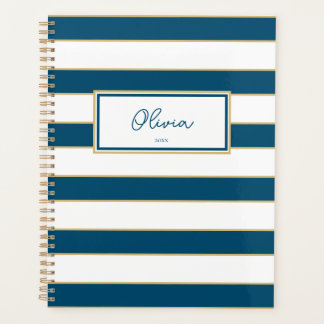 Olivia Stripes Planner en Océan et Blanc