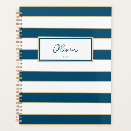 Olivia Stripes Planner en Océan et Blanc (Devant)