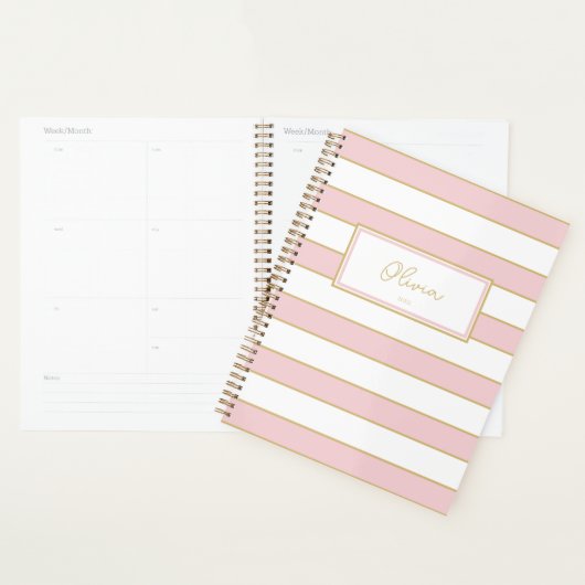 Olivia Stripes Planner in Blush en White (Display)
