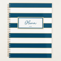 Olivia Stripes Planner in Ocean en White