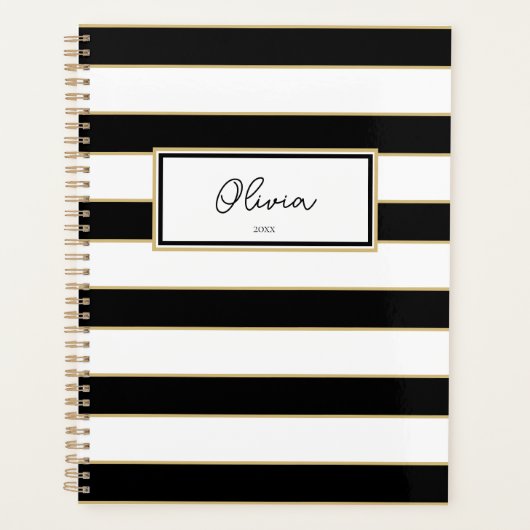Olivia Stripes Planner in zwart-wit (Voorkant)