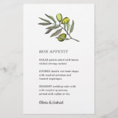 Olivier vert. Menu mariage moderne design (Devant)