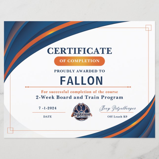 OLK9 Certificaat #1 (Voorkant)