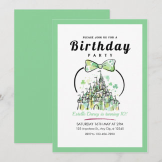 olorful Rainbow Castle Girls 10th Birthday Invitat Kaart
