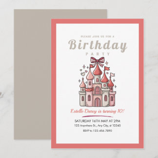 olorful Rainbow Castle Girls 10th Birthday Invitat Kaart
