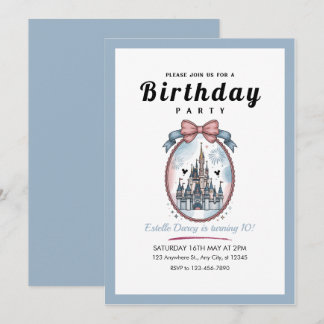 olorful Rainbow Castle Girls 10th Birthday Invitat Kaart
