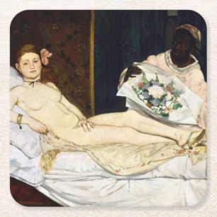 Olympia, Edouard Manet, 1863 Vierkante Kartonnen Onderzetter