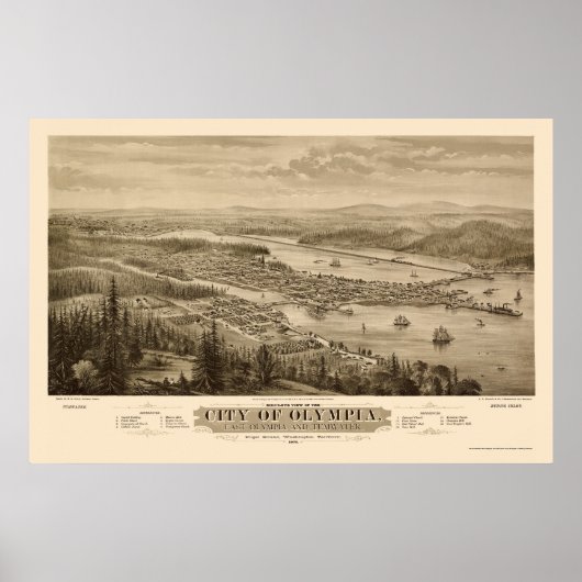Olympia, WA Panoramic Map - 1879 Poster (Voorkant)