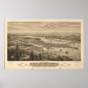 Olympia Washington 1870 Antiek Panorama Poster