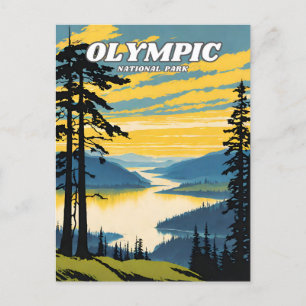 Olympic National Park illustratie retro Klassiek Briefkaart