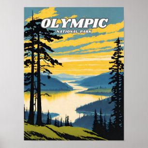 Olympic National Park illustratie retro Klassiek Poster
