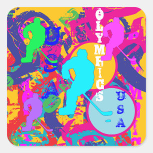 OLYMPISCH HOCKEY VIERKANTE STICKER