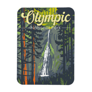 Olympisch Nationaal Park Illustratie Retro Magneet