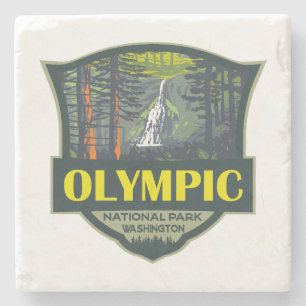 Olympisch Nationaal Park Illustratie Retro Stenen Onderzetter