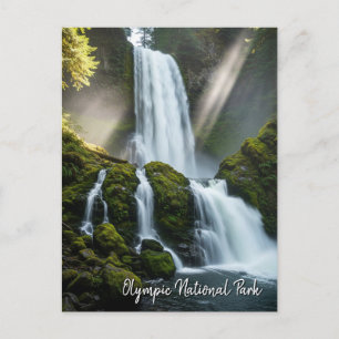 Olympisch nationaal park met regenwoudwaterval briefkaart