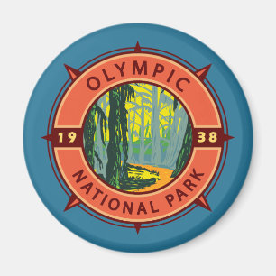 Olympisch natuurpark Hoh Rainforest Retro Compass Magneet